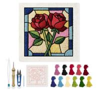 INFUNLY Red Rose Punch Needle Kits for Adults Beginners Flowers Needle Embroidery Starter Kit Floral DIY Punch Needles Kit with Instruction Needles Fabric for Art Crafts Festival Gift Home Decor