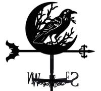 INFUNLY Retro Moon Crow Weather Vane Bird Wind Vane for the Garden Fence Moon Iron Weathervane Bat Weathercock Black Hollow Wind Direction Indicator for Roof Patio Farmhouse Yard Decor 14.1x10.6Inch