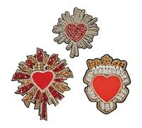 INFUNLY Rhinestone Beaded Heart Patch Sew on Heart Patches for Clothing Christmas Red Decorations Applique Bright Crystal Patches Rhinestones Applique with Beads for DIY Apparel Clothes Christmas