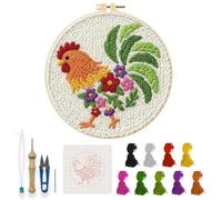 INFUNLY Rooster Punch Needle Embroidery Kits for Beginners Adults Flower DIY Punch Needle Starter Kits Animal Needles Stitching Kit with Instruction Tools Yarns for Art Crafts Festival Gift Home Decor