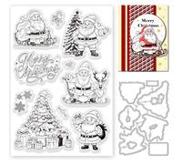 INFUNLY Santa Claus Clear Stamps and Dies for Card Making Christmas Tree Stamp and Cutting Dies Reindeer Silicone Stamp Christmas Gifts Texts Embossing Template for DIY Scrapbooking Album Craft Decor