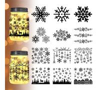 INFUNLY Set of 12 Christmas Snowflakes Mason Silhouettes Jar Stickers 3.9x3.5Inch Christmas Decals Elk Silhouette Cutouts for Jars Home Wall Windows Scrapbook Decoration Supplies DIY Crafts