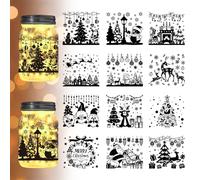 INFUNLY Set of 9 Christmas Theme Mason Silhouettes Jar Stickers 3.9x3.5Inch Christmas Decals Elk Santa Claus Snowman Tree Silhouette Cutouts for Home Wall Windows Scrapbook Decor DIY Crafts