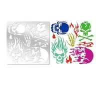 INFUNLY Skull Metal Stencil for Halloween 6.14" Fire Skull Hand Finger Metal Stencil Flame Skeleton Stainless Steel Stencils Fire Burning Metal Stencil for Christmas Drawing DIY Greeting Card