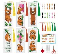 INFUNLY Sloth Words Cross Stitch Bookmark Kit 10x7.7 Funny Quote Cross Stitch Bookmark Set Nap Time Sloth Stamped Embroidery Bookmarks Kit DIY Embroidery Bookmarks for Book Lovers Craft Gift