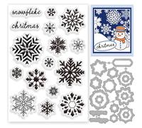 INFUNLY Snowflake Clear Stamps and Dies for Card Making Christmas Rubber Stamp and Die Cuts Christmas Snowflakes Silicone Stamp Decorative Embossing for DIY Scrapbooking Festival Party Winter Decor