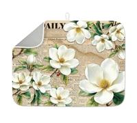 INFUNLY Southern Magnolia Dish Drying Mat 60x45cm Vintage Floral Dishes Draining Mat Farmhouse Absorbent Draining Protector Pad Heat Resistant with Hanging Loop for Coffee Bar Kitchen Counter