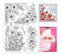 INFUNLY Spring Flowers Clear Stamps for Mother's Day Card Making - Rose Silicone and Lily Rubber Floral Corner Stamp - Mom I Love You Transparent for DIY Scrapbooking Album Crafts