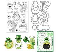 INFUNLY St. Patrick's Day Leprechaun Clear Stamps and Dies for Card Making Happy St. Patrick's Day Words Rubber Stamps Cute Leprechaun Cutting Dies Banner Die Cuts for Scrapbooking Decor