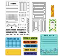 INFUNLY Stamps and Dies for Card Making Cutting Die and Stamps for Journalism Weekly Plan Silicone Clear Stamp and Die Set Silicone Planner Stamps for DIY Scrapbooking Journal Making Supplies