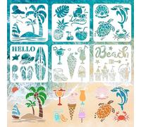 INFUNLY Summer Stencils Beach Stencils for Painting on Wood 11.8" Dolphin Sea Coconut Tree Template Reusable Ocean Stencils Template Wall Stencils for Painting for Scrapbook Art Craft Wall Home Decor