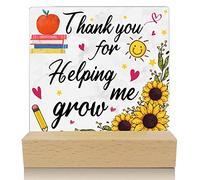 INFUNLY Teacher Appreciation Gifts for Women Thank You For Helping Me Growing Positive Plaque Sign with Wooden Stand Teachers Retirement Gifts for Home Office Desk Decorations