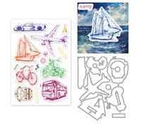 INFUNLY Transportation Stamp and Die for Card Making Colorful Car Rubber Stamps Plane Silicone Stamps Large A4 Size Journey Seal Stamps DIY Die Cuts for Card Making Scrapbooking Photo Album Decor