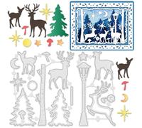 INFUNLY Tree and Elk Die Cuts for Card Making Christmas Tree Background Cutting Dies Xmas Metal Die Cuts Forest Elk Embossing Stencils Template for Scrapbooking Album Paper Card Decor
