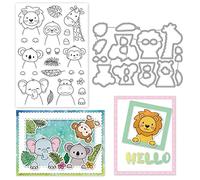 INFUNLY Tropical Animals Clear Stamps and Dies Set Elephant Lion Transparent Silicone Stamps Animal Shape Cutting Die for Card Making DIY Craft Scrapbooking Greeting Card Decor