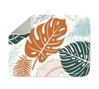 INFUNLY Tropical Leaves Dish Drying Mat with Hang Loop 60x45 cm Microfiber Polyester Dish Drainer Mat Botanical Leaf Absorbent Counter Pad for Table Countertop Sink Coffee Bar
