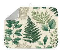 INFUNLY Tropical Plants Dish Drying Mat for Kitchen Fern Leaves Vintage Dish Drainer Mats Absorbent Microfiber Green Botanic Dishes Drying Pad 18x24 Inches Washable for Countertop Coffee Bar