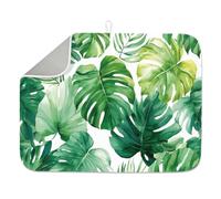 INFUNLY Tropical Plants Dish Drying Mat for Kitchen Monstera Dish Drainer Mats Absorbent Microfiber Green Leaves Dishes Drying Pad 18x24 Inches Machine Washable for Home Countertop Coffee Bar