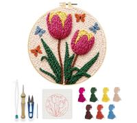 INFUNLY Tulip Punch Needle Kits for Beginners DIY Punch Needle Embroidery Sets with Instruction Flower Butterfly Stamped Handcraft Rug Yarn Hooking Set Hand Embroidery Kit for Craft Lovers Home Decor