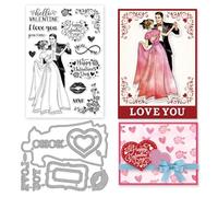 INFUNLY Valentine's Day Couple Clear Stamps and Dies Dancing Love Heart Clear Rubber Stamps and Label Die Cuts for Holiday Card Making Decor DIY Scrapbooking Transparent Album Decor Paper Craft