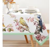 INFUNLY Vintage Bird Flower Table Cloth Floral Rectangular Tablecloth 60x90 inches Retro Spring Tablecloth Branch Floral Table Cover Waterproof for Party Picnic Dinner Decorations for Home