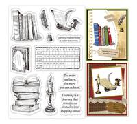 INFUNLY Vintage Learning Clear Stamp for DIY 4.3"×6.3" Book Transparent Stamps Study Clear Rubber Stamps Calendar Silicone Clear Stamps Retro Words Silicone Stamp for Card Making Scrapbooking