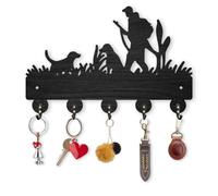 INFUNLY Wall Mounted Key Holder Wooden Key Hanger with Hunters and Dogs Pattern Decorative Wall Shelf with 5 Hooks Easy Installation Key Rack for Entryway Key Holder for Wall Hooks for Bag, Coat, Keys