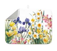 INFUNLY Watercolor Flowers Dish Drying Mat for Kitchen Spring Floral Dish Drainer Mats Absorbent Microfiber Morning Glory Dishes Drying Pad 18x24 Inches Machine Washable for Countertop Coffee Bar