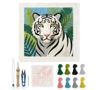 INFUNLY White Tiger Punch Needle Kits for Adults Beginners Green Leaves Needle Embroidery Starter Kit Tiger DIY Punch Needles Kit with Instruction Needles Fabric for Art Craft Festival Gift Home Decor