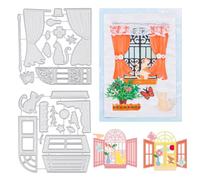 INFUNLY Window Background Cutting Dies Metal Scrap-Booking Die Cuts Embossing Dies Stencils with Curtain Butterfly Cat Flower Bird Die Template for DIY Paper Card Making Photo Album Craft Decoration