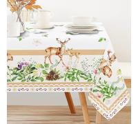 INFUNLY Winter Deer Flower Tablecloth Blue Woodland Deers Tablecloth 60x90 Inch Flower Reindeer Table Cloth Stain Resistant Farmhouse Table Cover for Picnic Wedding Birthday Tea Party Decor
