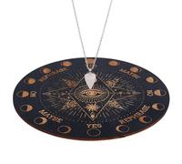 INFUNLY Witch Pendulum Board Eyes Runes Wooden Dowsing Planchette Board 7.9" Metaphysical Message Board with Pendulum Crystal Necklace for Beginners, Witchcraft Altar Supplies