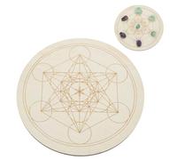 INFUNLY Wooden Crystal Grid Board Metatron's Cube Sacred Geometry Board 9.8 inches Round Chakra Grid Plate Amplify The Power of Your Crystals for Altar Yoga Meditation Witchcraft Decor