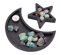 INFUNLY Wooden Crystal Holder Tray Moon Star Crystal Display Plate Trinket Dish for Stones Jewelry Essential Oil Tray Crystals Storage Holder for Rocks Jewelry Crystals Candle Storage