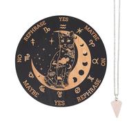 INFUNLY Wooden Pendulum Board 7.9" Cat Moon Witch Dowsing Divination Planchette Board Metaphysical Message Board with Healing Crystal Necklace Witchcraft Wicca Altar Supplies Kit