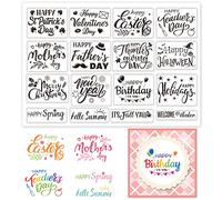 INFUNLY Word Clear Stamp for Card Making Happy Birthday Rubber Stamps Happy Easter Transparent Silicone Stamps Holiday Blessing Words Clear Stamp for DIY Scrap-Booking Photo Album Paper Decorative
