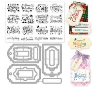 INFUNLY Word Clear Stamps and Dies for Card Making Blessing Words Cutting Die and Stamp Set Happy Halloween Stamps for Crafting Tag Die Cuts Christmas Rubber Stamps for DIY Scrapbooking Paper Decor