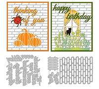 INFUNLY Word Die Cut Brick Wall Background Stamping Dies Happy Birthday Die Cut for Christmas Card Making for Scrapbooking Journal Christmas Album Decor