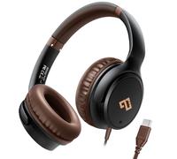 INFURTURE USB C Headphones Wired Brown Over-Ear Headphone with Microphone