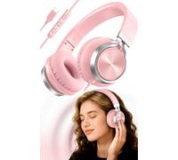 INFURTURE USB C Headphones Wired Over-Ear Pink Headphone with Microphone