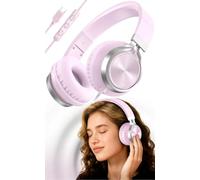 INFURTURE USB C Headphones Wired Pink Over-Ear Headphone with Microphone