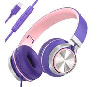 INFURTURE USB C Headphones Wired with Mic Kids Headphones Volume Control, Tangle-Free Plaiting Line, Over/On-Ear Headphones, Lightweight Foldable for Smartphone, Tablet,iPhone 16/15 Series