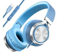 INFURTURE USB C Headphones Wired with Mic Type C Headphones Tangle-Free Plaiting Line, Over Ear Headphone, Foldable Headphones for iPad, Tablet, iPhone 17/16/15 Series