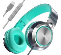 INFURTURE USB C Headphones Wired with Mic Type C Headphones Tangle-Free Plaiting Line, Over Ear Headphone, Foldable Headphones for iPad, Tablet, iPhone 17/16/15 Series