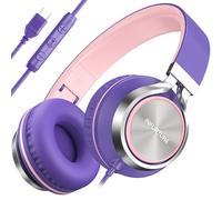 INFURTURE USB C Headphones Wired with Mic Type C Headphones Volume Control, Tangle-Free Plaiting Line, Over Ear Headphone, Foldable Headphones for iPad, Tablet, iPhone 17/16/15 Series