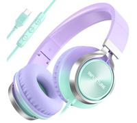 INFURTURE USB C Headphones Wired with Mic Type C Headphones Volume Control, Tangle-Free Plaiting Line, Over Ear Headphone, Foldable Headphones for iPad, Tablet, iPhone 17/16/15 Series