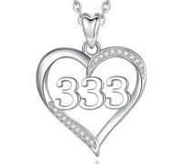 INFUSEU Angel Number Necklace, 925 Silver Number Heart Charm 333 Lucky Pendant Choker Jewelry for Women