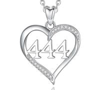 INFUSEU Angel Number Necklace, 925 Silver Number Heart Charm 444 Lucky Pendant Choker Jewelry for Women