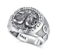 INFUSEU Anubis Egyptian Gift Ring, Ankh Cross Sterling Silver 925 Vintage Egypt God Egyptian Ornaments Statue Amulet Gifts for Women Men