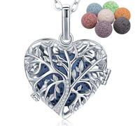 INFUSEU Aromatherapy Necklace, Tree of Life Heart Lava Stone Diffuser Pendant Boho Essential Oil Long Jewelry Gift for Her